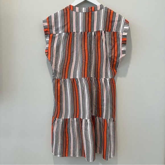 Marie Oliver Lachlan Silk Cotton Tiered Mini Dress Rust Orange Stripe Short - Picture 7 of 10